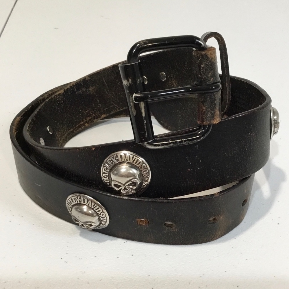 Vintage 2007 42 Inch Harley-Davidson Genuine Leather Belt With Metal Skulls